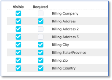 Billing Info fields