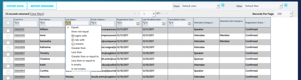 Column filters