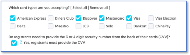 Credit card types accepted