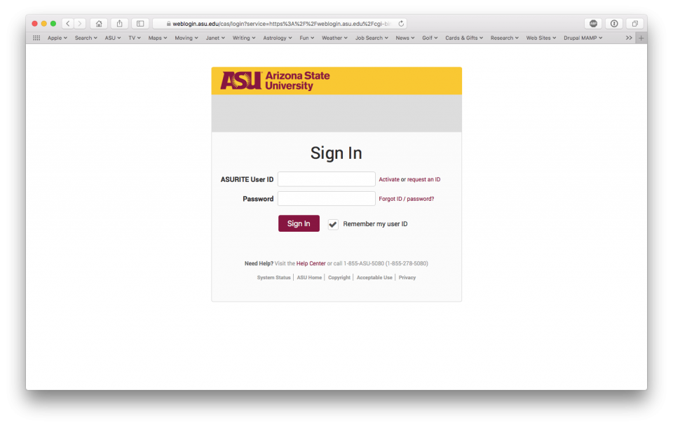 ASU SSO Login Page