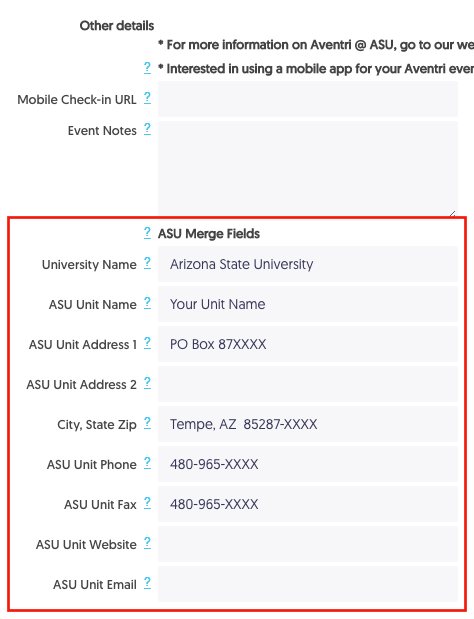 ASU Merge Fields