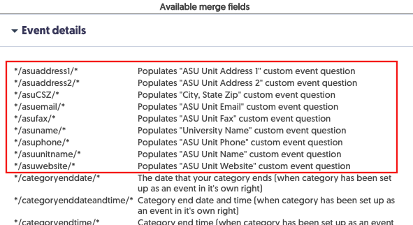 ASU Merge Codes available