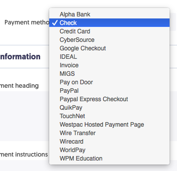 Payment method list