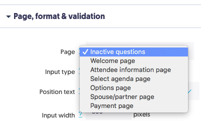 Page location pulldown menu